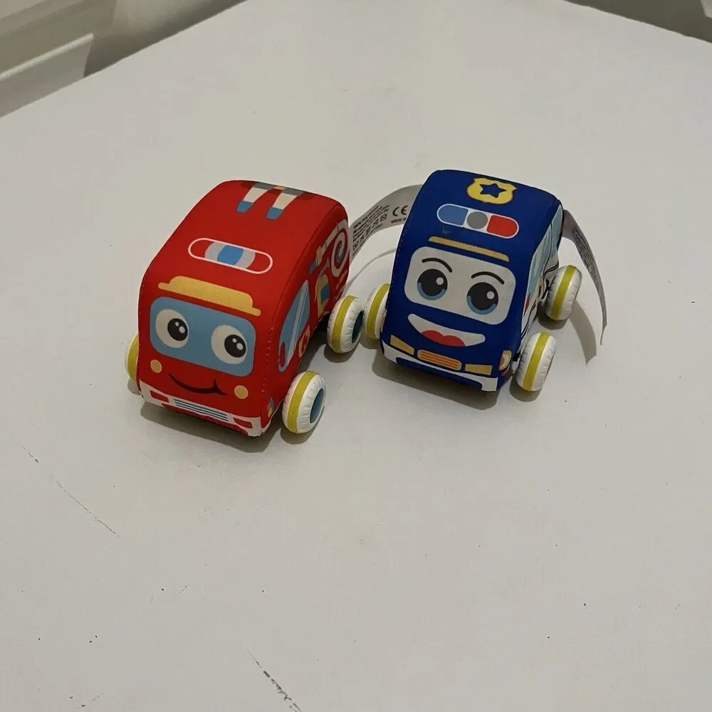 Soft Play Car Vehicles Pull Back Racer Cars Blue Police Red Firetruck Toys